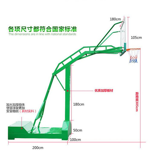 圖說(shuō)：凹箱移動(dòng)籃球架的參數(shù)以及尺寸